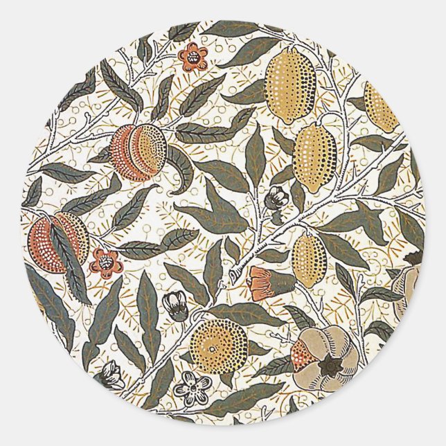 Vintag William Morris Pomegranate Runder Aufkleber (Vorderseite)