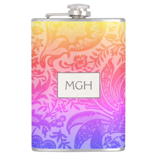 Vintag William Morris Rainbow Botanische Monogramm Flachmann (Vorderseite)