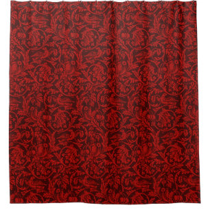 Vintag William Morris Red Birds Foliage Frucht Duschvorhang