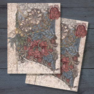 Vintag William Morris Red Blue Collage Decoupage Seidenpapier
