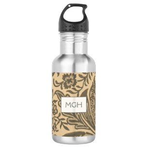 Vintag William Morris Sepia Botanical Monogram Edelstahlflasche