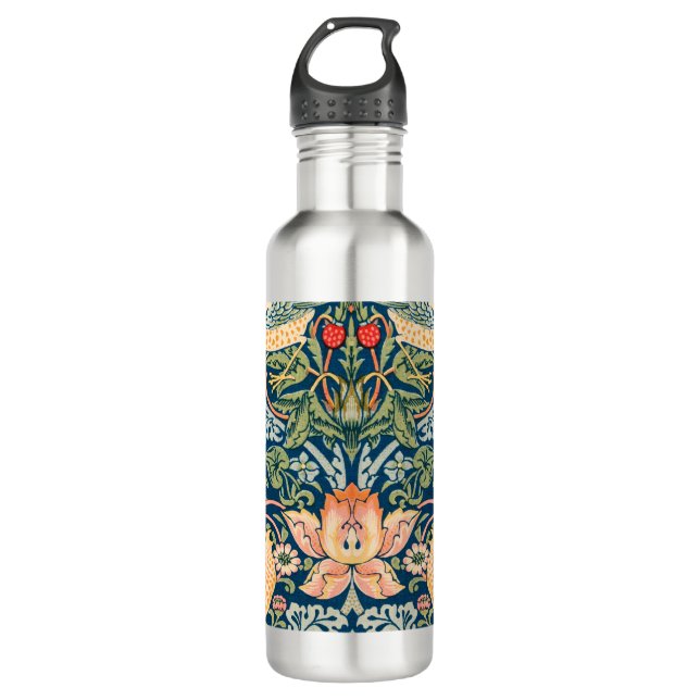 Vintag William Morris 'Strawberry Diief' Muster Edelstahlflasche (Vorderseite)