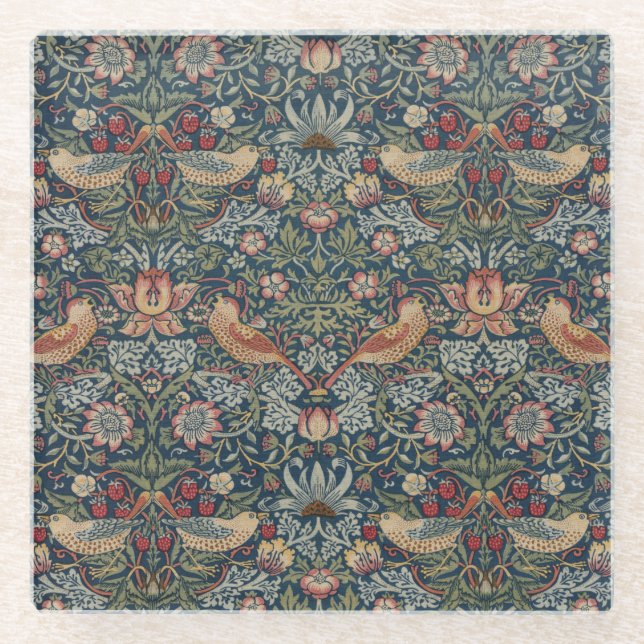 Vintag William Morris Strawberry Thief Glasuntersetzer (Vorderseite)
