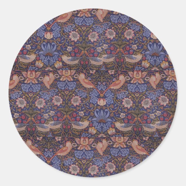 Vintag William Morris Strawberry Thief Runder Aufkleber (Vorderseite)