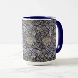 Vintag William Morris Wey Pattern Blue Background Tasse