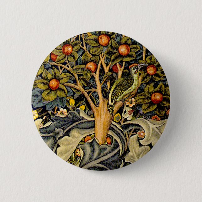 Vintag William Morris Woodpeckers Button (Vorderseite)