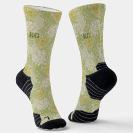 Vintag William Morris Yellow Green Chrysanthemum Socken