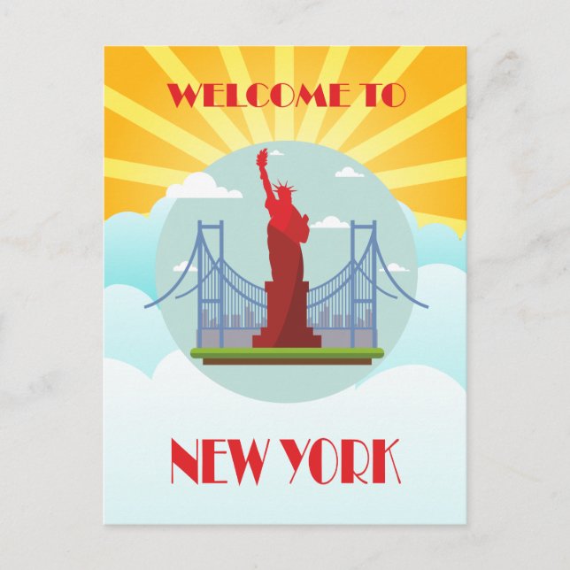 Vintag Willkommen bei New York Travel Postkarte (Vorderseite)