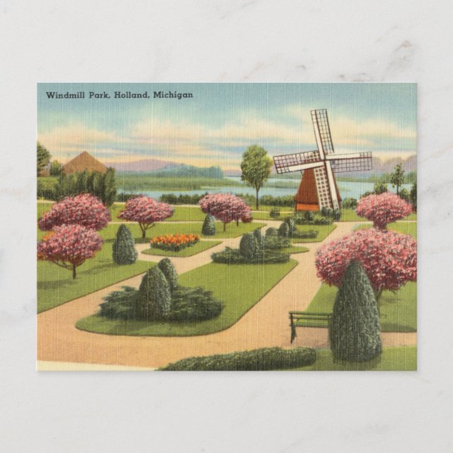 Vintag, Windmill Park, Holland, Michigan Postkarte (Vorderseite)