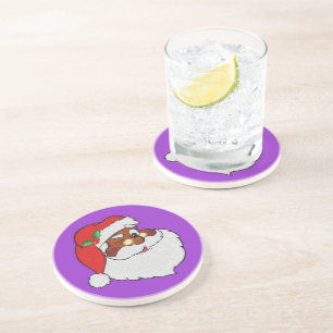 Vintag Winking Black Santa Pop Kunst Sandstein Untersetzer