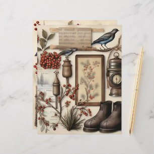 Vintag Winter Ephemera Scrapbook Paper