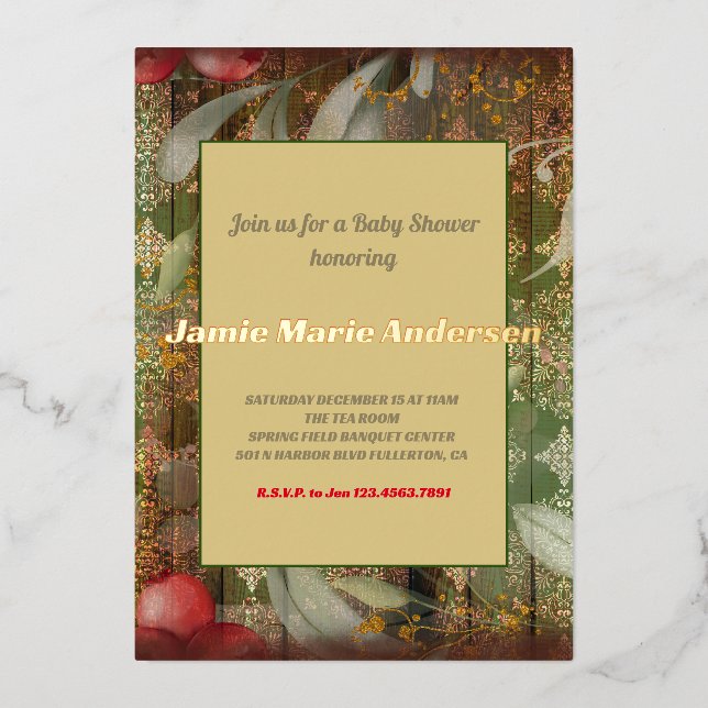 Vintag Winter Floral Weihnachtsdusche Folieneinladung (Vorderseite)