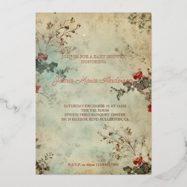 Vintag Winter Floral Weihnachtsdusche Folieneinladung (Vorderseite)