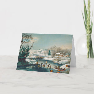 Vintag Winter Ice Skaten Weihnachtskarten Feiertagskarte