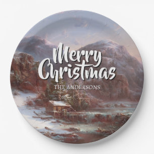 Vintag Winter Merry Christmas Gignoux Pappteller