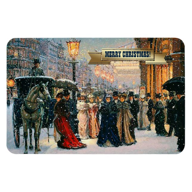 Vintag Winter Pariser Szene Weihnachtsgeschenk Magnet (Horizontal)