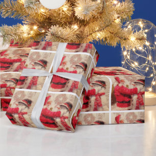 Vintag Winter Weihnachten Weihnachtsmann Snowman Geschenkpapier