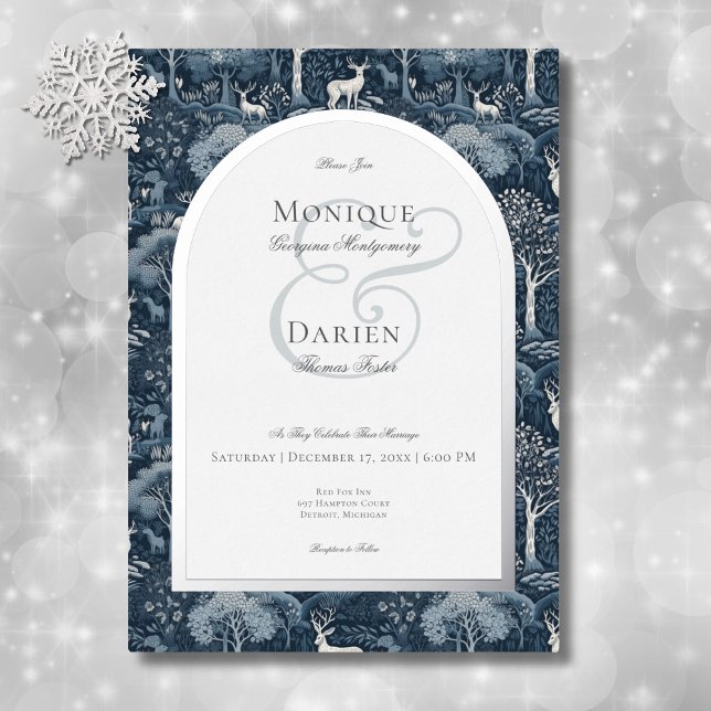 Vintag Winter William Morris Elegante Hochzeit Folieneinladung (Vintage Winter William Morris Elegant Wedding Foil Invitation)