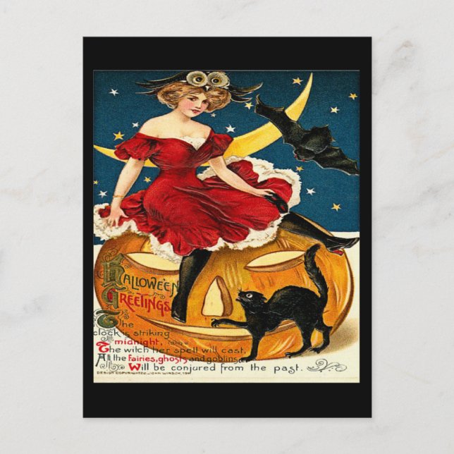 Vintag Witch Pumpkin Halloween Grüße Postkarte (Vorderseite)