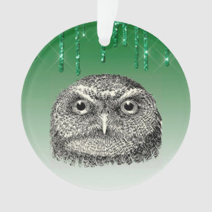 Vintag Woodford Owl Green Glittery Ornament