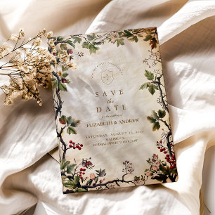 Vintag Woodland Berry Wedding Save The Date