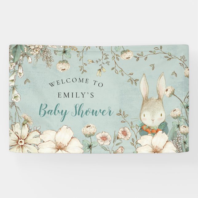 Vintag Woodland Bunny Boy Begrüßungsdusche Banner (Horizontal)