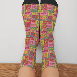 Vintag Word Collage 1970er Jahre Weihnachtsmuster Socken