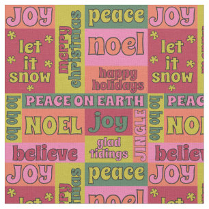 Vintag Word Collage 1970er Jahre Weihnachtsmuster Stoff