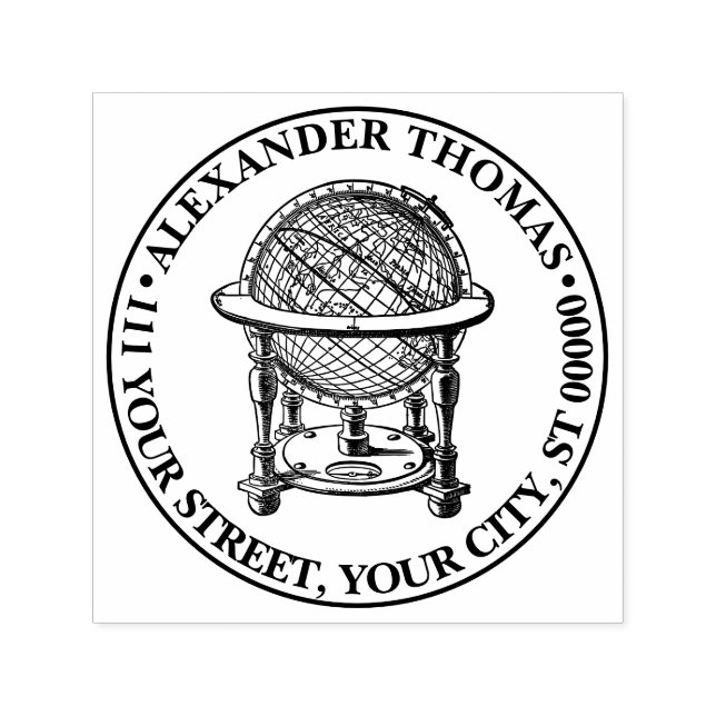 Vintag World Globe Lithograph #2 Namensadresse Permastempel (Design)