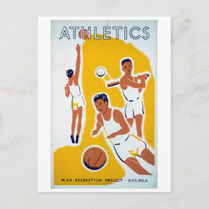 Vintag WPA Athletics Basketball Baseball Postkarte
