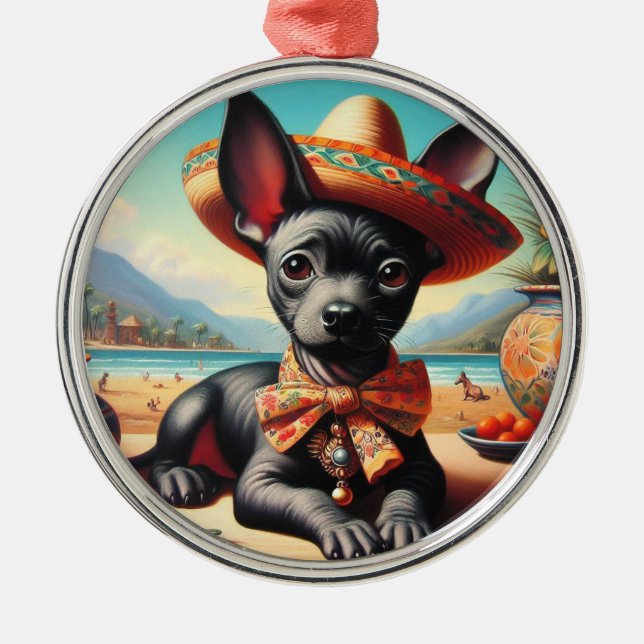 Vintag Xoloitzcuintle Ornament Aus Metall (Vorne)