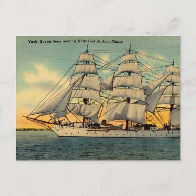 Vintag, Yacht, Seven Seas Northeast, Maine Postkarte (Vorderseite)