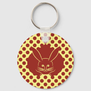 Vintag Yellow Red Japan Rabbit Mon Oriental Schlüsselanhänger