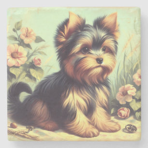 Vintag Yorkshire Terrier Painting Steinuntersetzer