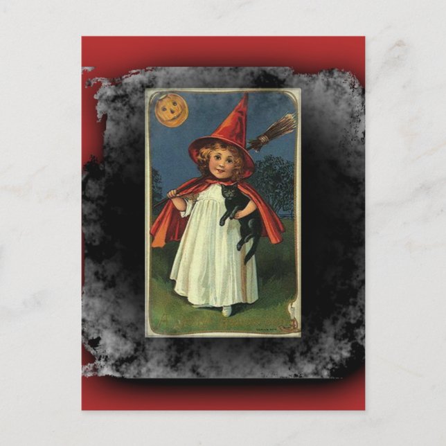 Vintag Young Halloween Hexe Postkarte (Vorderseite)