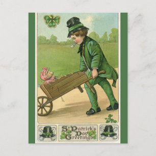 Vintag Young Man and Pig St Patricks Gruß Postkarte