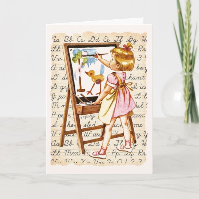 Vintag Young School Girl Note Card Karte (Vorderseite)