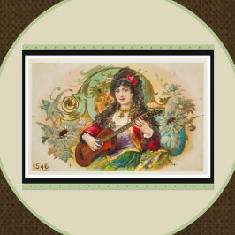 Vintag Young Sinti und Roma Woman Playing Guitar Postkarte
