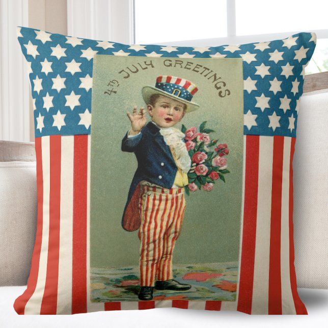 Vintag Young Uncle Sam 4. Juli Kissen (Vintage Young Uncle Sam 4th of July Throw Pillow)