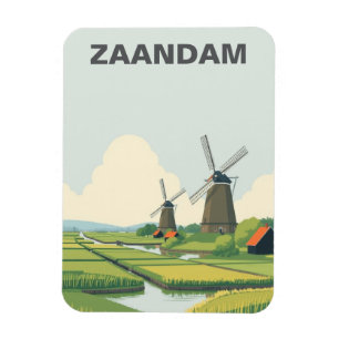 Vintag Zaandam Netherlands Windmills Travel Magnet