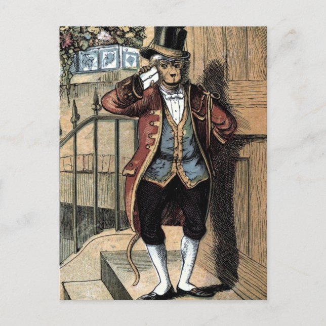 Vintag Zeichnend: Affe im Anzug Postkarte (Vorderseite)