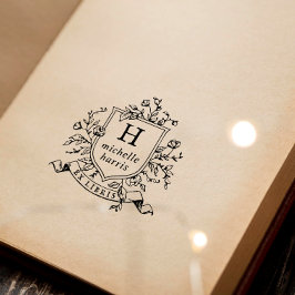Vintag Zeichnend Monogramm Ex Libris Namenbuch Gummistempel