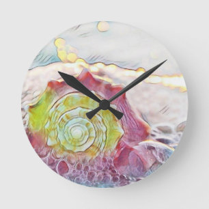 Vintag Zeichnend Pink-Gelb-Seashell-Lumbalpfanne Runde Wanduhr