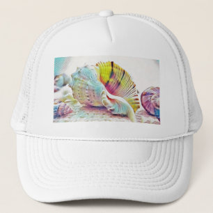 Vintag Zeichnend Pink Yellow Seashell T - Shirt Truckerkappe