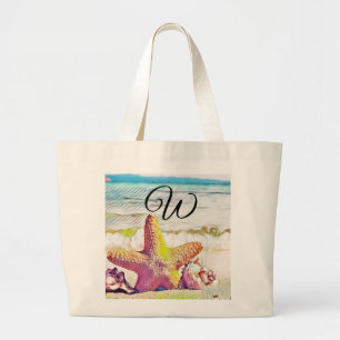 Vintag Zeichnend Pink Yellow Star Seashells Jumbo Stoffbeutel