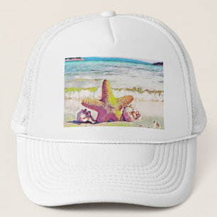 Vintag Zeichnend Pink Yellow Star Seashells T - Sh Truckerkappe