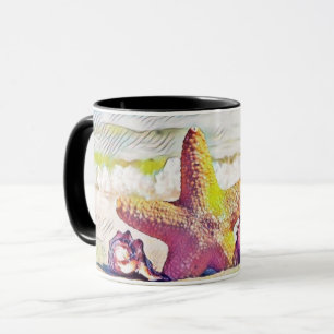 Vintag Zeichnend Pink Yellow Star Seashells Tasse