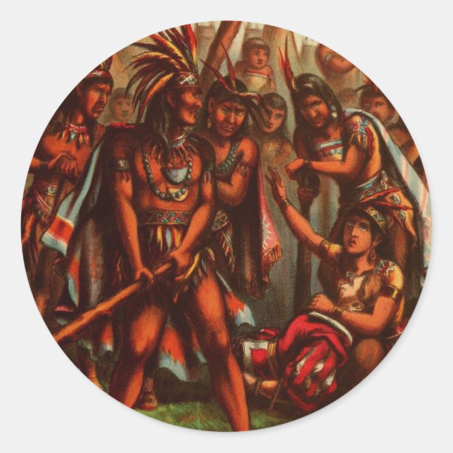 Vintag Zeichnend: Pocahontas, die indische Prinzes Runder Aufkleber (Vorderseite)