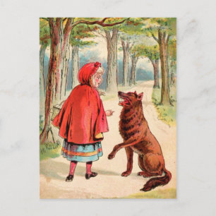 Vintag Zeichnend: Red Riding Hood und Wolf Postkarte