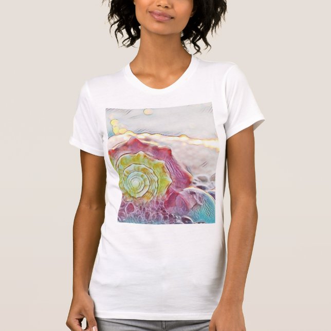 Vintag Zeichnend rosa-gelbe Muschel T-Shirt (Vorderseite)